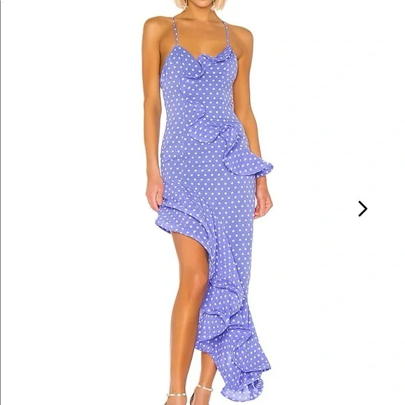 Lovers + Friends Riya Maxi Dress Sz S Polka Dot Asymmetric Ruffle